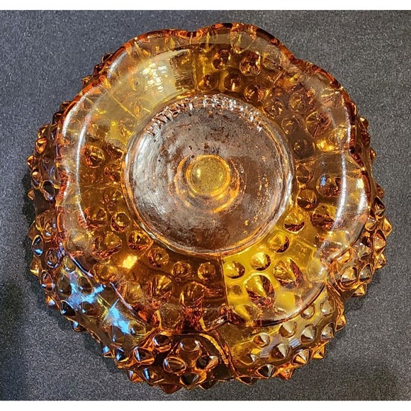 Vintage Amber Glass Hobnail Pedestal Candle Holder Bowl - Picture 3 of 5